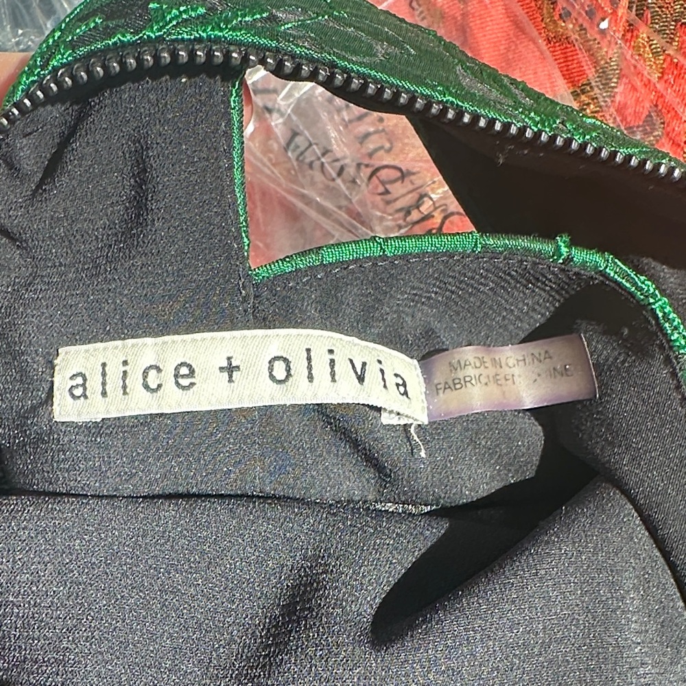Alice + Olivia Mollie Circle Skirt Vibrant Green Party Jacquard Dress Size 0 - Picture 8 of 11